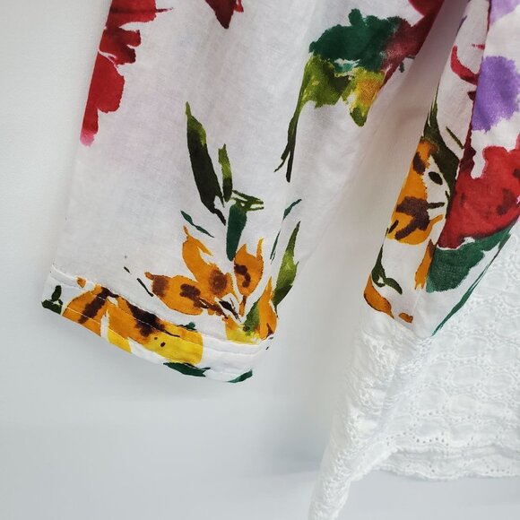 AVEC Womens Button Up Floral Eyelet Blouse Top Size L Multicolor 3/4 Sleeve - Picture 7 of 14